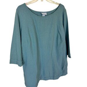 Soft Surroundings Womens 2X Tunic Ash Green 3/4 Sleeve Cotton Top Lagenlook
